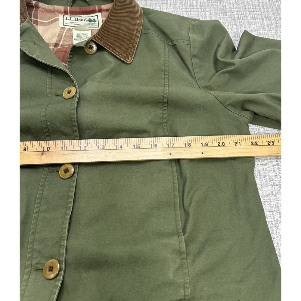 LL Bean Jacket Barn Chore Field Coat Corduroy Trim Flannel Lined Green Women M - Picture 9 of 11